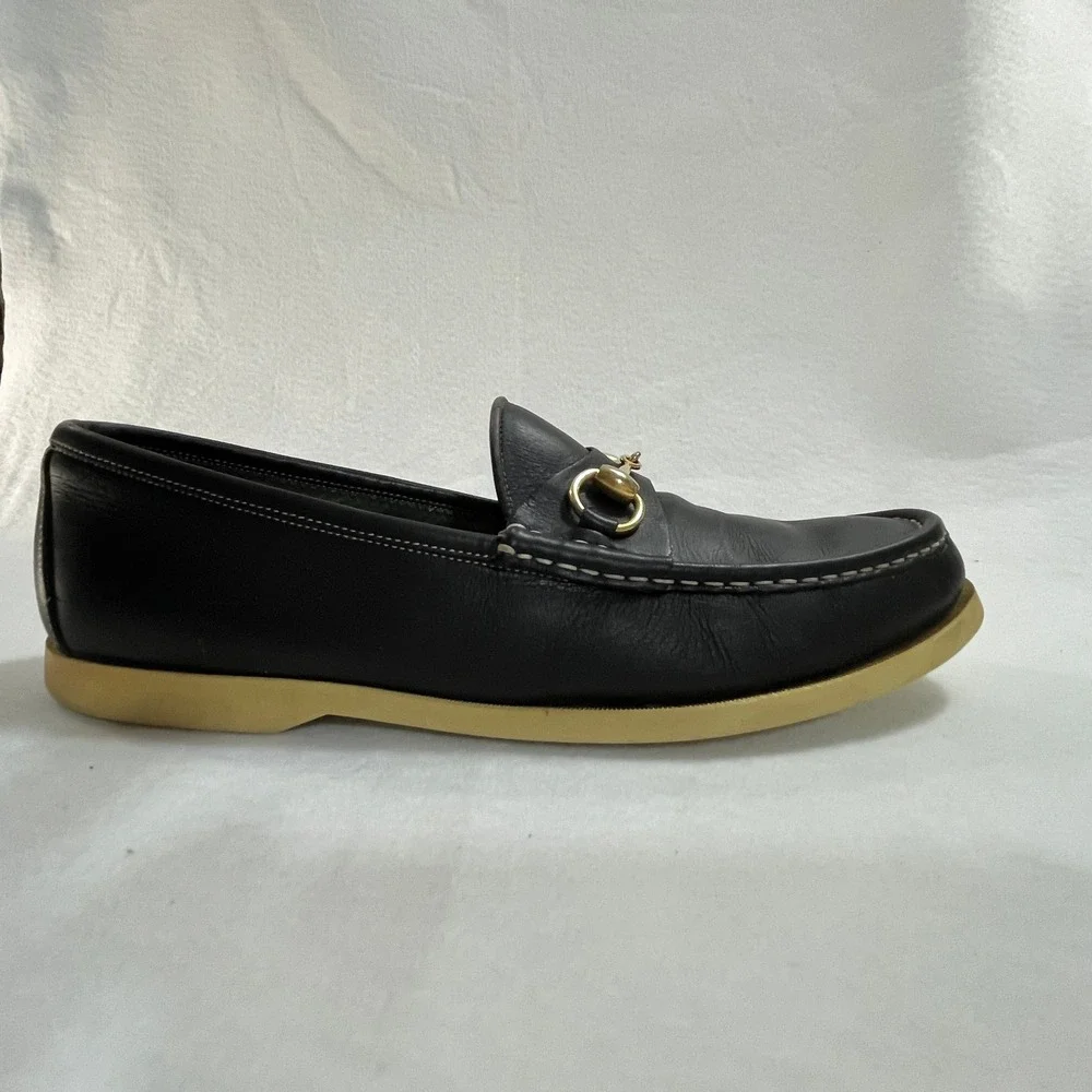 Gucci Horsebit Loafers Mens EU43 Black Leather Made Italy Rubber Sole Vintage